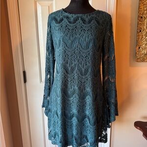 Altar’d State Elegant Emerald Green Dress with lace overlay